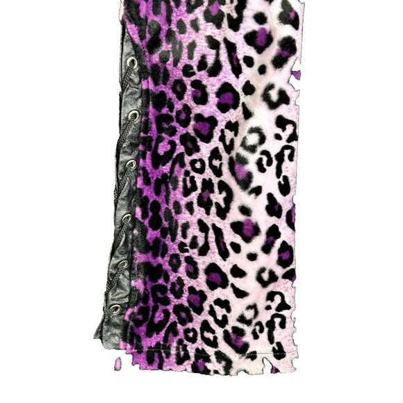 Rare Lip Service Vintage FREAKS IN FUR Y2K  Purple Leopard Lace-Up Flared Pants - Picture 3 of 9